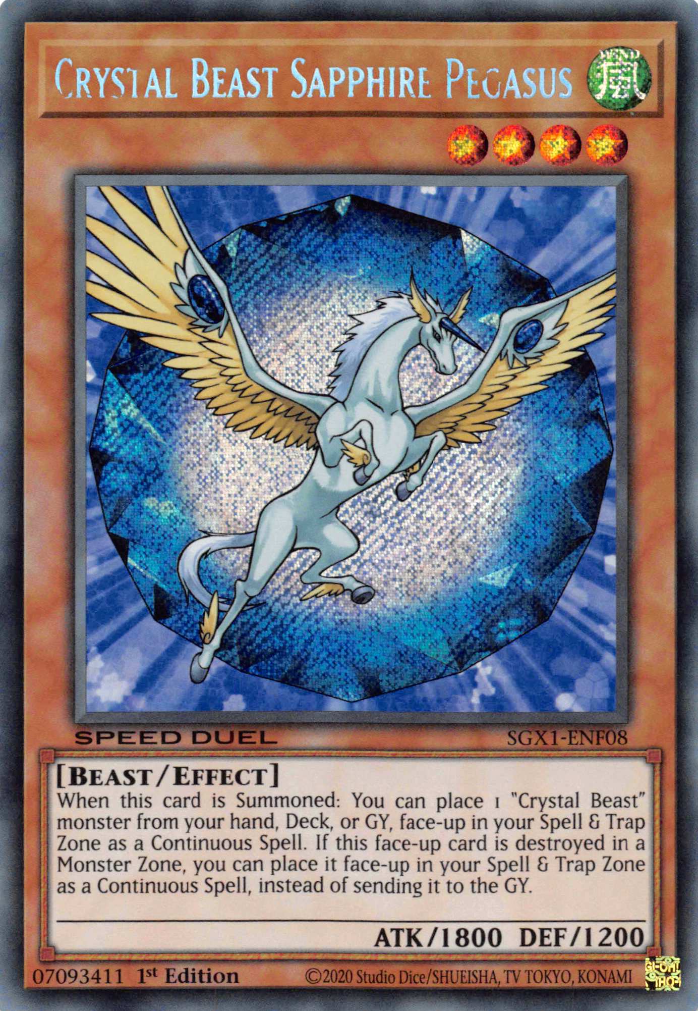 Crystal Beast Sapphire Pegasus [SGX1-ENF08] Secret Rare | Anubis Games and Hobby