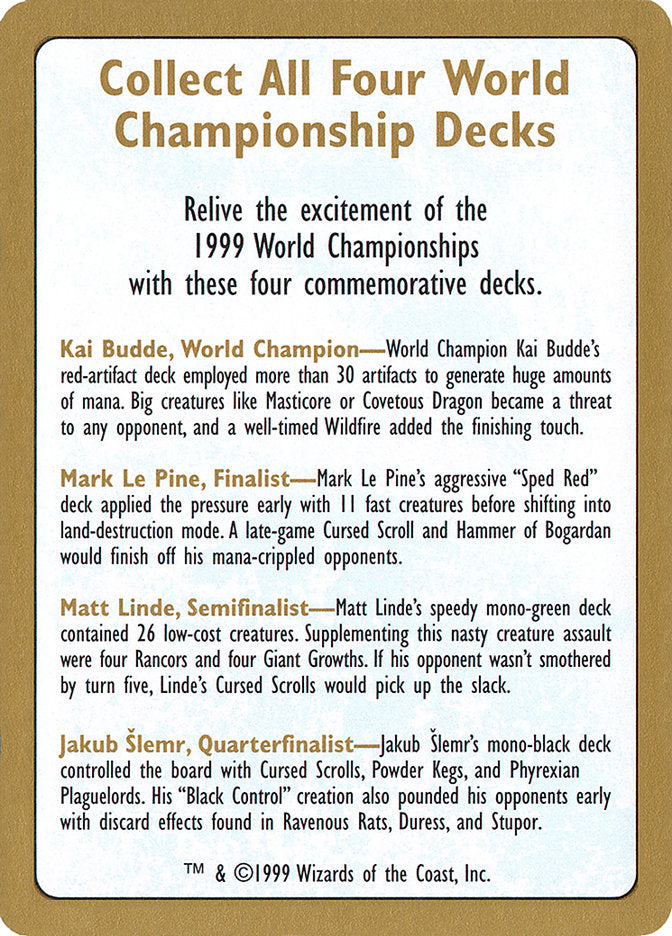 1999 World Championships Ad [World Championship Decks 1999] | Anubis Games and Hobby