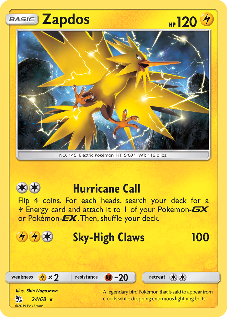 Zapdos (24/68) [Sun & Moon: Hidden Fates] | Anubis Games and Hobby