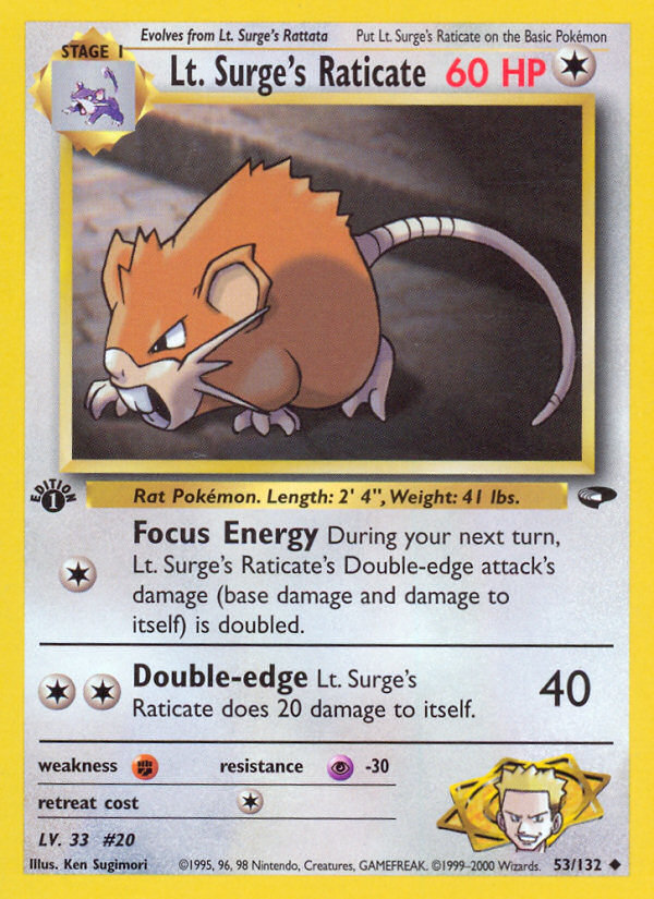 Lt. Surge's Raticate (53/132) [Gym Challenge 1st Edition] | Anubis Games and Hobby