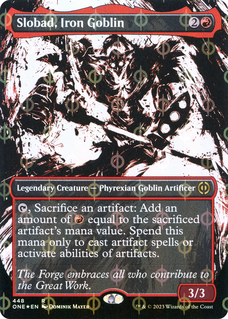 Slobad, Iron Goblin (Borderless Ichor Step-and-Compleat Foil) [Phyrexia: All Will Be One] | Anubis Games and Hobby