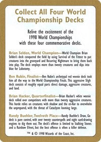 1998 World Championship Advertisement Card [World Championship Decks] | Anubis Games and Hobby