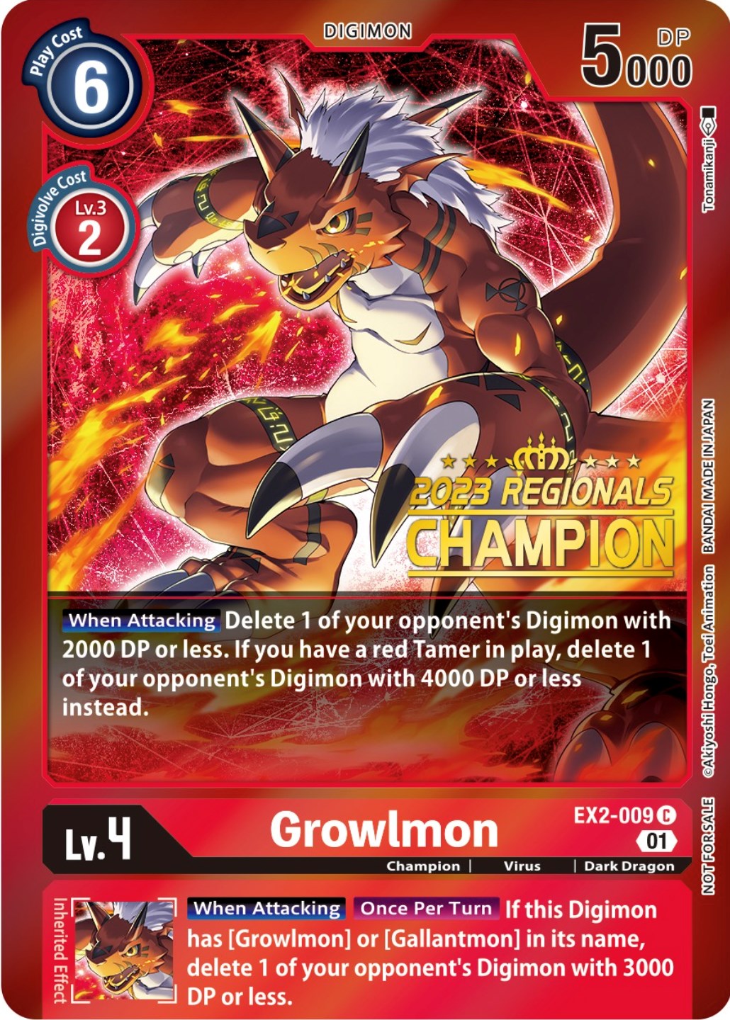 Growlmon [EX2-009] (2023 Regionals Champion) [Digital Hazard Promos] | Anubis Games and Hobby