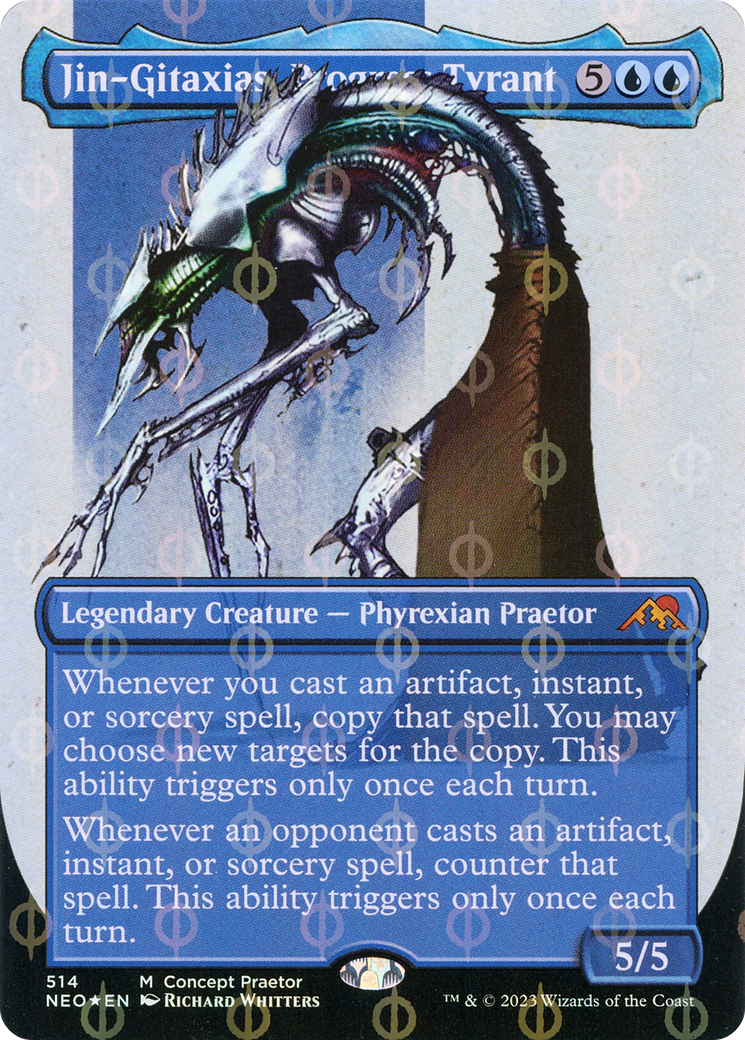 Jin-Gitaxias, Progress Tyrant (Borderless Concept Praetors Step-and-Compleat Foil) [Phyrexia: All Will Be One] | Anubis Games and Hobby