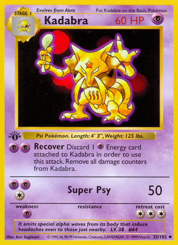 Kadabra (32/102) (Shadowless) [Base Set 1st Edition] | Anubis Games and Hobby