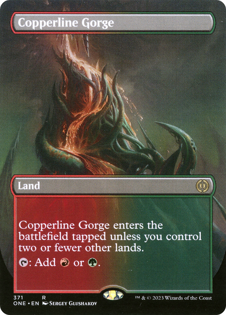 Copperline Gorge (Borderless Alternate Art) [Phyrexia: All Will Be One] | Anubis Games and Hobby