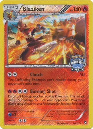 Blaziken (14/111) (National Championship Promo) [XY: Furious Fists] | Anubis Games and Hobby