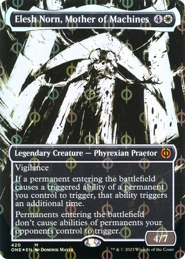 Elesh Norn, Mother of Machines (Borderless Ichor Step-and-Compleat Foil) [Phyrexia: All Will Be One] | Anubis Games and Hobby