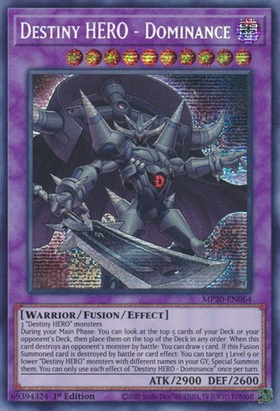 Destiny HERO - Dominance [MP20-EN064] Prismatic Secret Rare | Anubis Games and Hobby