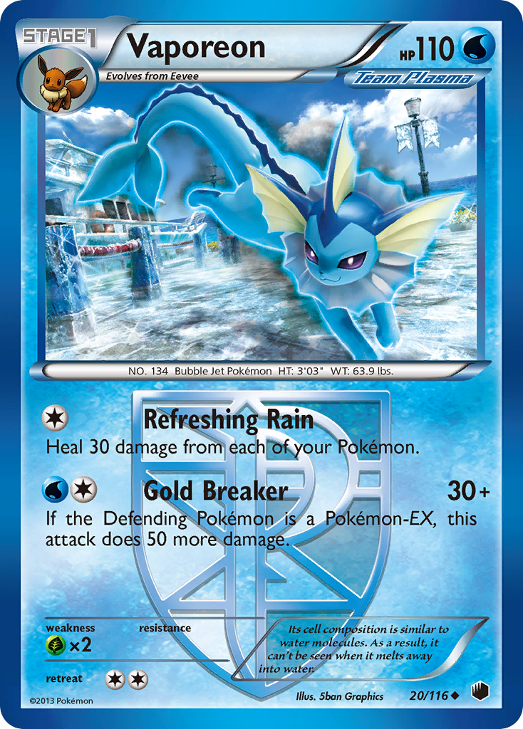 Vaporeon (20/116) [Black & White: Plasma Freeze] | Anubis Games and Hobby