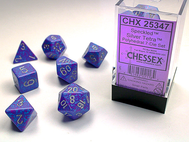 Speckled Silver Tetra RPG dice | Anubis Games and Hobby