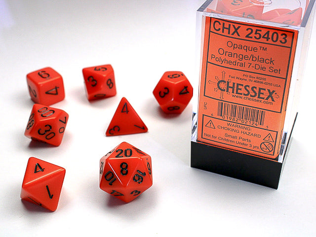 Opaque Orange/Black RPG dice | Anubis Games and Hobby