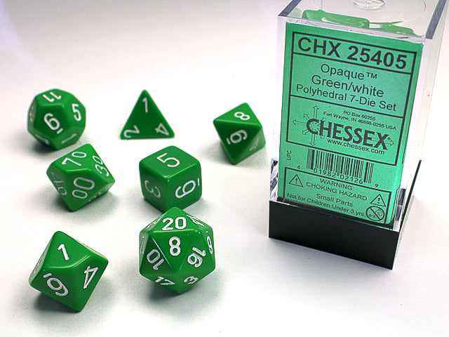 Opaque Green/White RPG dice | Anubis Games and Hobby