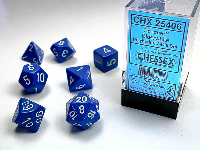 Opaque Blue/White RPG dice | Anubis Games and Hobby