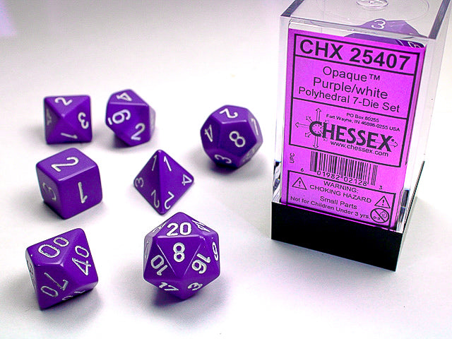Opaque Purple/White RPG dice | Anubis Games and Hobby