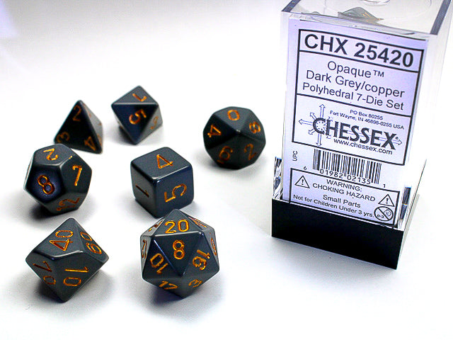 Opaque Grey/Copper RPG dice | Anubis Games and Hobby