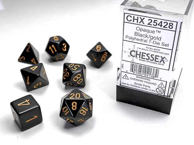 Opaque Black/Gold RPG dice | Anubis Games and Hobby