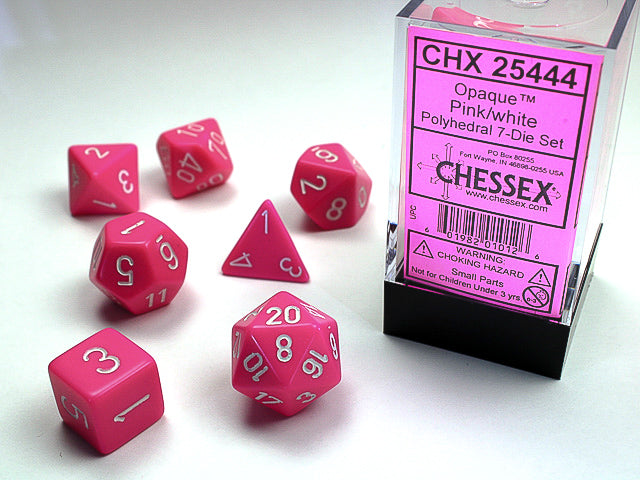 Opaque Pink/White RPG dice | Anubis Games and Hobby