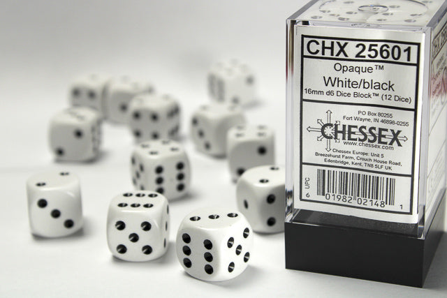 Opaque White Black 16mm D6 | Anubis Games and Hobby