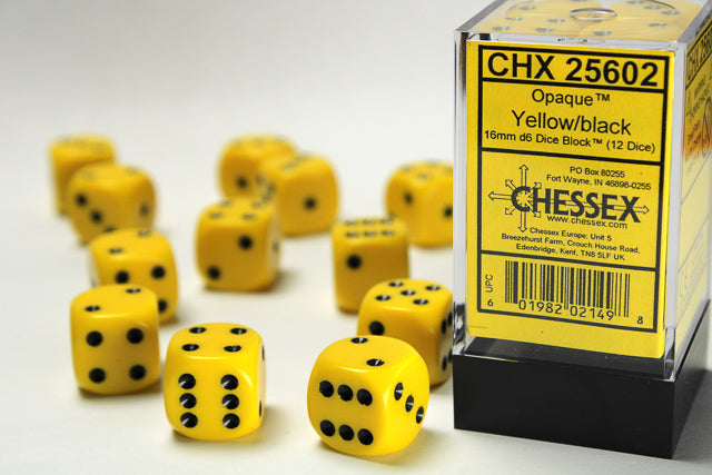 Opaque Yellow Black 16mm D6 | Anubis Games and Hobby