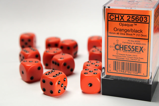 Opaque Orange Black 16mm D6 | Anubis Games and Hobby