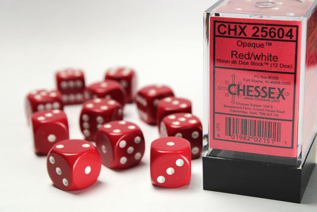 Opaque Red White 16mm D6 | Anubis Games and Hobby