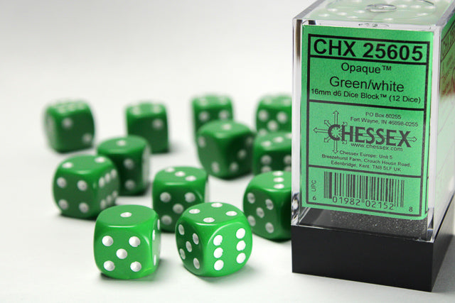 Opaque Green White 16mm D6 | Anubis Games and Hobby