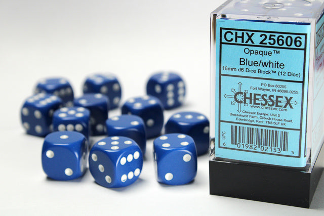 Opaque Blue White 16mm D6 | Anubis Games and Hobby