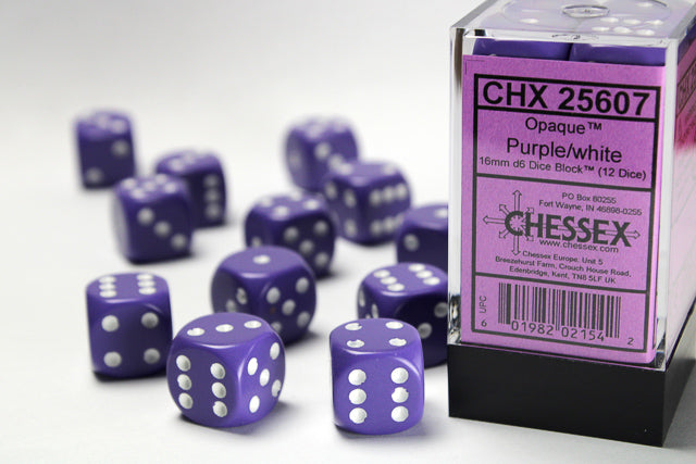 Opaque Purple White 16mm D6 | Anubis Games and Hobby
