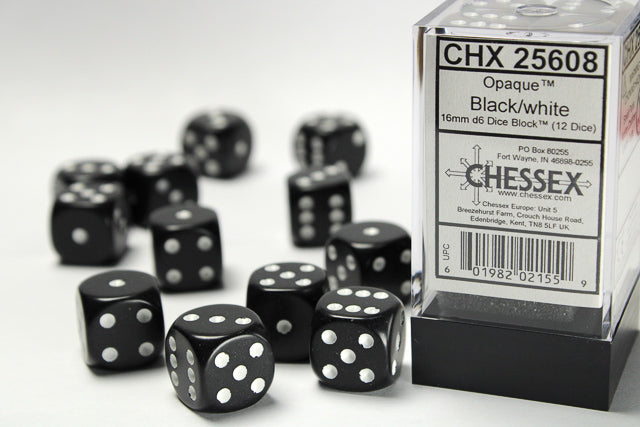 Opaque Black White 16mm D6 | Anubis Games and Hobby