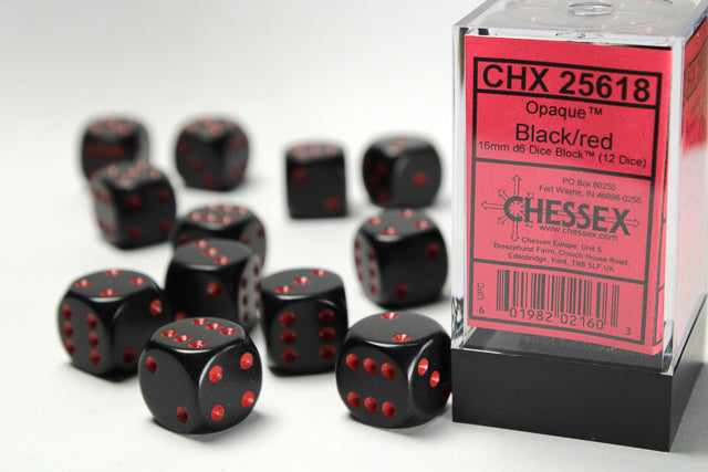 Opaque Black Red 16mm D6 | Anubis Games and Hobby