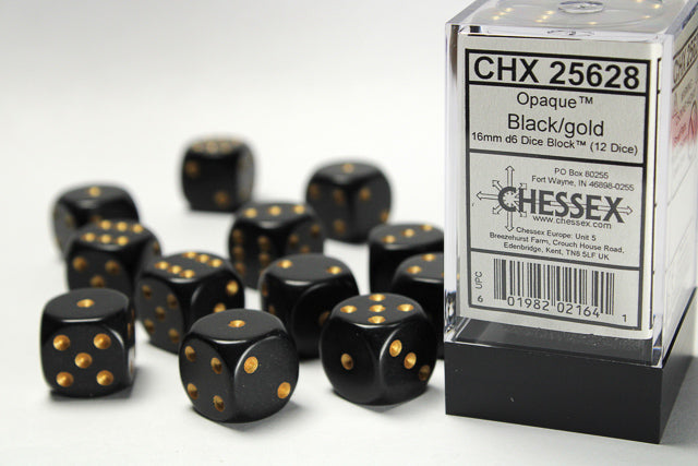 Opaque Black Gold 16mm D6 | Anubis Games and Hobby