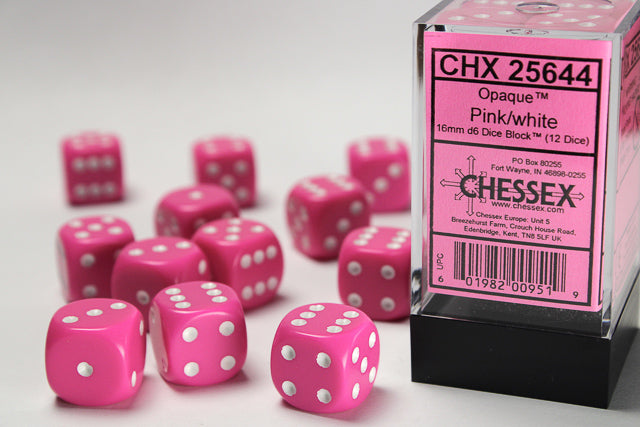 Opaque Pink White 16mm D6 | Anubis Games and Hobby
