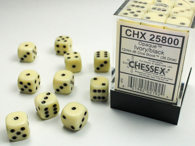 Opaque Ivory Black 12mm D6 | Anubis Games and Hobby
