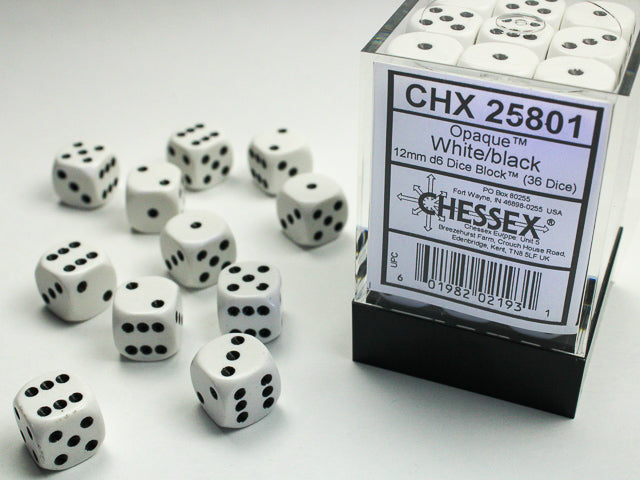 Opaque White Black 12mm D6 | Anubis Games and Hobby