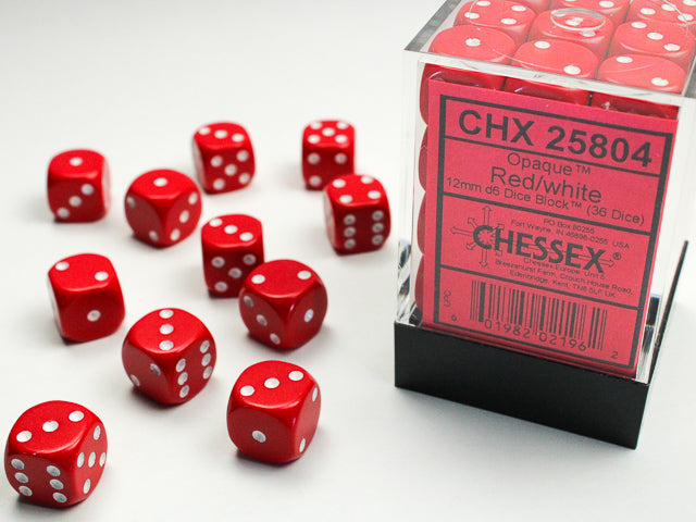Opaque Red White 12mm D6 | Anubis Games and Hobby