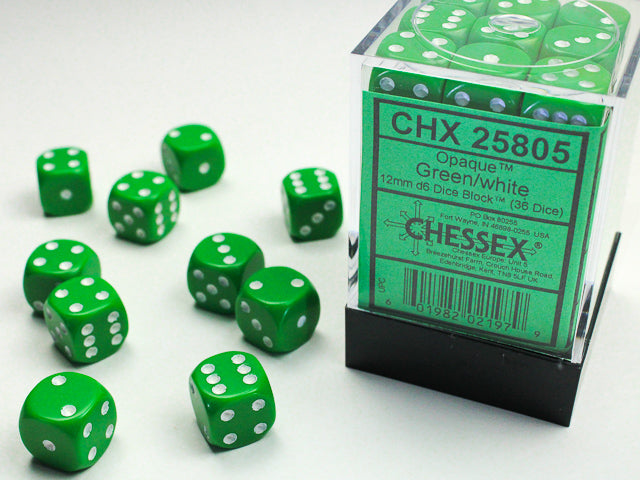 Opaque Green White 12mm D6 | Anubis Games and Hobby