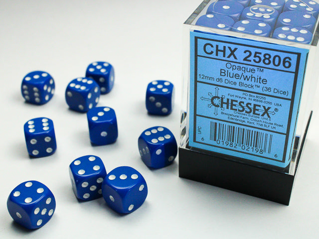 Opaque Blue White 12mm D6 | Anubis Games and Hobby