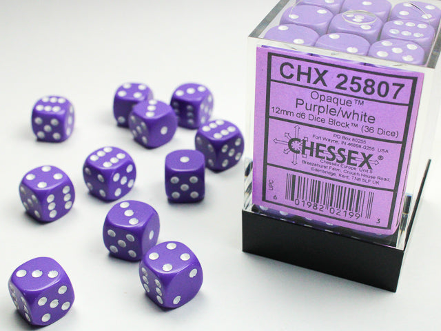 Opaque Purple White 12mm D6 | Anubis Games and Hobby