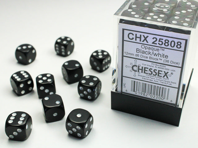 Opaque Black White 12mm D6 | Anubis Games and Hobby