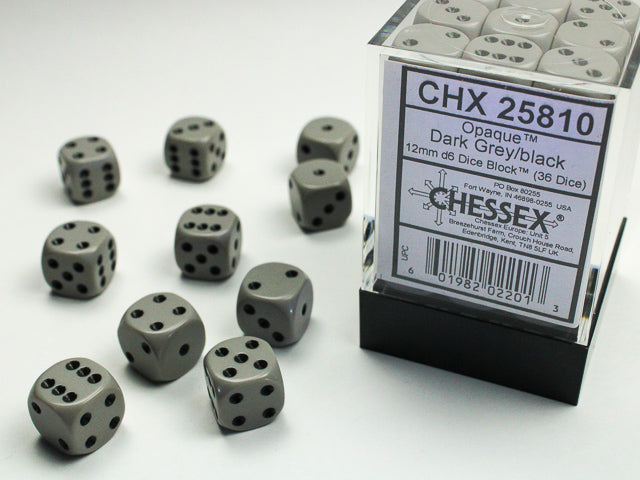 Opaque Dark Grey Black 12mm D6 | Anubis Games and Hobby