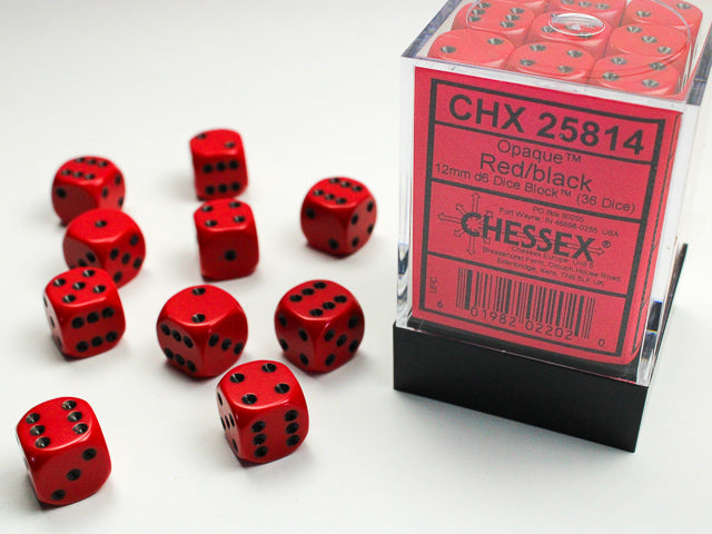 Opaque Red Black 12mm D6 | Anubis Games and Hobby