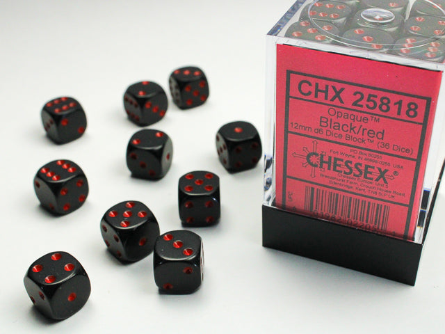Opaque Black Red 12mm D6 | Anubis Games and Hobby