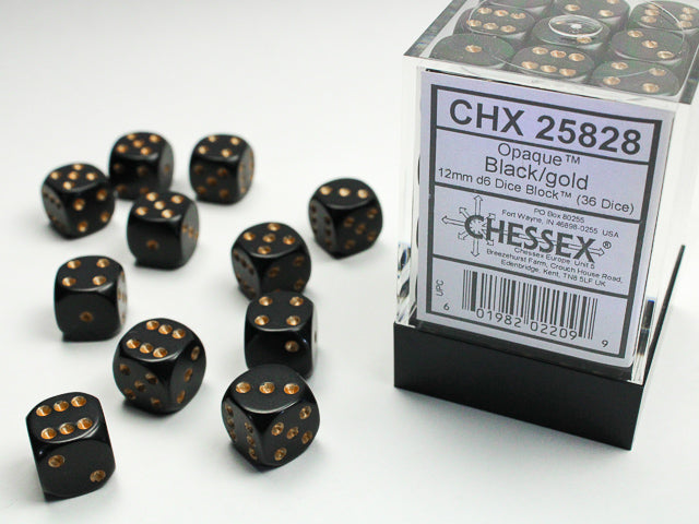 Opaque Black Gold 12mm D6 | Anubis Games and Hobby
