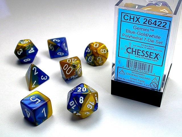 Gemini Blue/Gold/White 7-Die Set | Anubis Games and Hobby