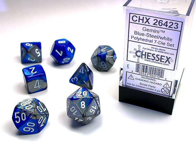 Gemini Blue/Steel/White 7-Die Set | Anubis Games and Hobby