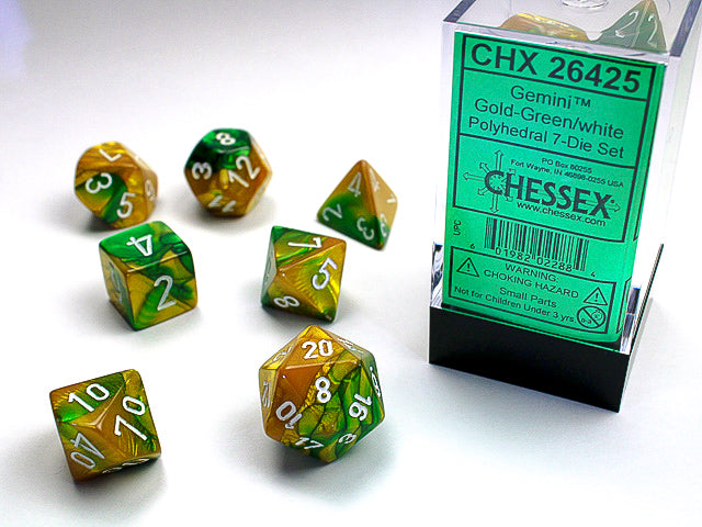 Gemini Gold/Green/White 7-Die Set | Anubis Games and Hobby