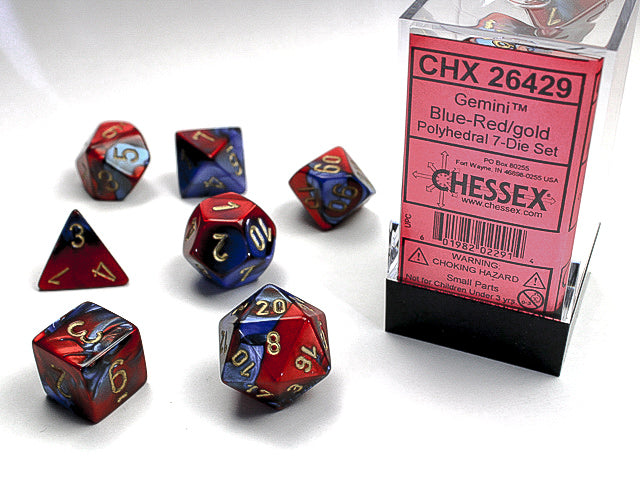 Gemini Blue/Red/Gold 7-Die Set | Anubis Games and Hobby