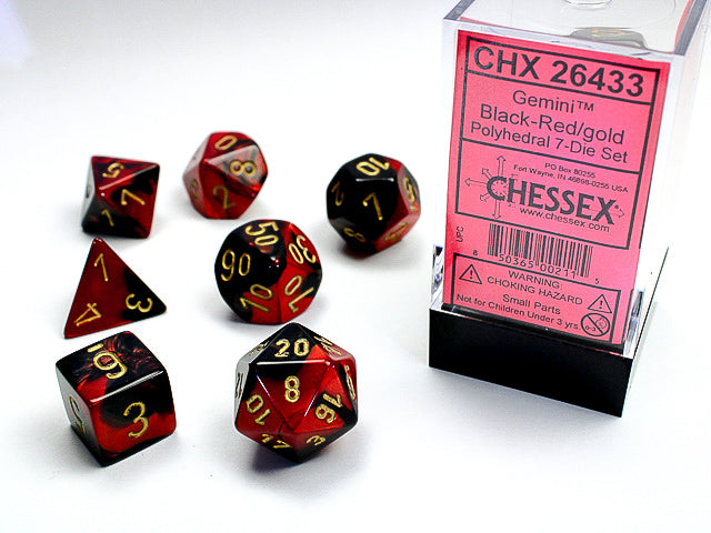 Gemini Black/Red/Gold 7-Die Set | Anubis Games and Hobby