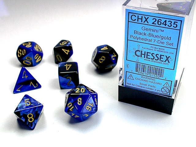 Gemini Black/Blue/Gold 7-Die Set | Anubis Games and Hobby